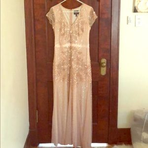Adriana Papell blush pink beaded dress.
